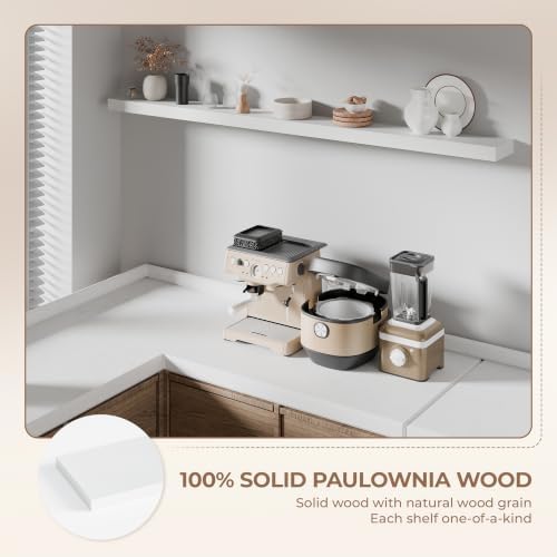 60 inch Long White Floating Shelves Set of 1 | Solid Wood Large Wall Shelves with Invisible Brackets for Living Room, Bedroom, Bathroom, Kitchen, Laundry Room (White, 60 Inch) - Image 3