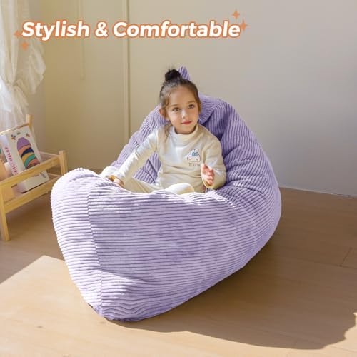 MAXYOYO 3 in 1 Kids Bean Bag Chair, Comfy Floor Sofa with Removed Cover | Convertible Chair Folds from Bean Bag to Lounger, Floor Couch with High-Density Foam Filling, Floor Sofa for Gaming, Purple - Image 5