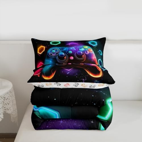 Custom Name Game Consoles Toddler Bedding Sets Gamer Gifts,Customized Gaming Comforter Sets for Boys Space Glow Geometric Kids Comforter Boys Red Green Blue Teal,Gaming Decor for Bedroom - Image 7