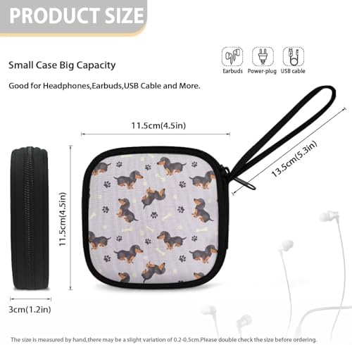 Dachshund Print Earbuds Case Portable Earbuds Carrying Case, Portable Earphone Bag Phone Accessories Organizer with Handle for Earphone, in-Ear Headphones - Image 5