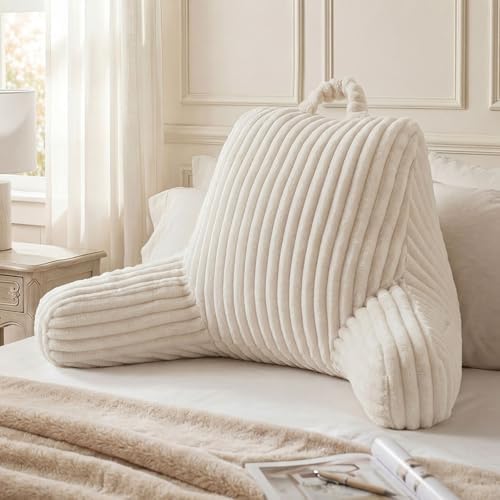 Blissful Diary Reading Pillow for Sitting in Bed, Large Flannel Back Pillow Bed Sitting Up for Adult & Children, Backrest Cushion for Sit Up in Couch or Floor, Dorm Essentials, Cream White by BlissfulDiary