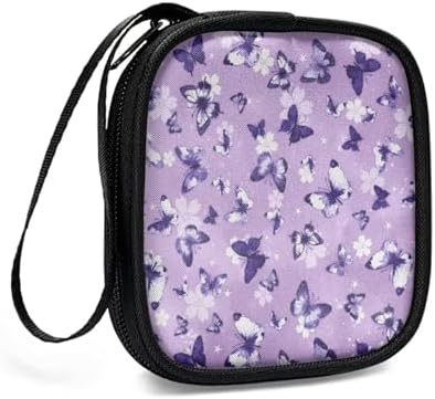 Purple Butterfly Floral Headphones Carrying Case, Protective Shell Travel Bag for Cable, Charger Storage for Earphone, Earbud, Earpieces - Image 3