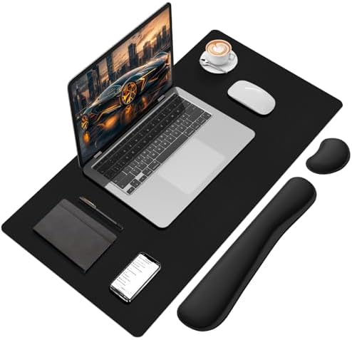Mouse Pad with Wrist Rest Support, Keyboard Wrist Rest and Mouse Pad Set, Desk Mat for Keyboard and Mouses, Non-Slip Computer Mat Set for Office, Home (31.5×15.7 Inches, Black) by FreeNook