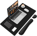 Mouse Pad with Wrist Rest Support, Keyboard Wrist Rest and Mouse Pad Set, Desk Mat for Keyboard and Mouses, Non-Slip Computer Mat Set for Office, Home (31.5×15.7 Inches, Black) by FreeNook