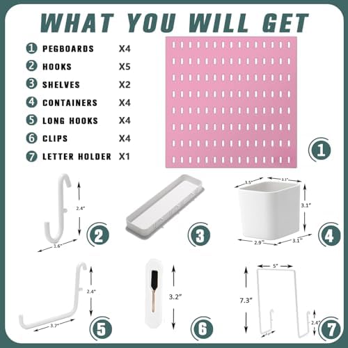 MULSAME Pegboard Combination Kit, 25.2" x 25.2" Wall Mounted Storage Set with 4 Pegboards & 20 Accessories Hanging, Peg Boards Organizer - Image 4