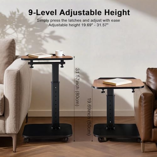 C Table End Table Adjustable Height, Rolling TV Tray Table for Small Spaces 180° Flip-Over Panel Design & 360° Swivel Casters, C Shaped Side Tables for Couch for Living Room, Bedroom, Bed, Sofa, Snack - Image 2