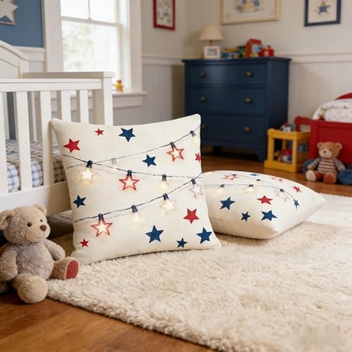 4th of July Throw Pillow Covers, Independence Day Star Design, Linen, 18x18 Inch, Set of 2, Farmhouse Style - Image 5