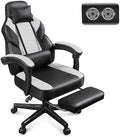 Gaming Chair for Adults, Video Game Chair with Footrest, Big and Tall Gaming Chair Heavy Duty Computer Chair with Massage Lumbar, Ergonomic Adjustable Height and 360° Swivel Seat, PU Leather, White by Meilocar