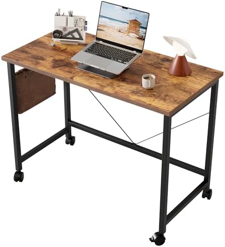 Mericonia 39x20 Inch Computer Desk with Wheels, Small Simple Rolling Desk by MERICONIA