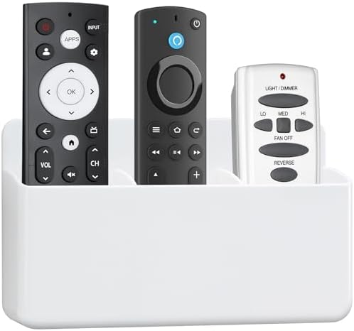 3 Slot Remote Control Holder, TV Remote Holder Wall Pen Storage Accessories for Home Office School (White) by VACONICO