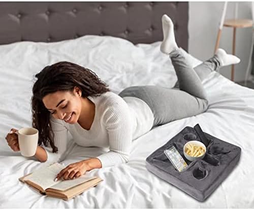 Couch and Bed Cup Holder Pillow, Sofa Refreshment Tray for Drinks/Remote Control/Snacks Holder (Gray) - Image 4