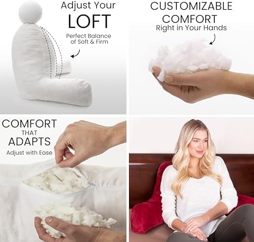Husband Pillow Red, Original Reading Pillow in Bed Rest Chair, Shredded Memory Foam Large Lounge Cushion Adult Backrest with Arms, Comfy Back Support for Sit Sitting Up, Washable/Removable Cover - Image 6