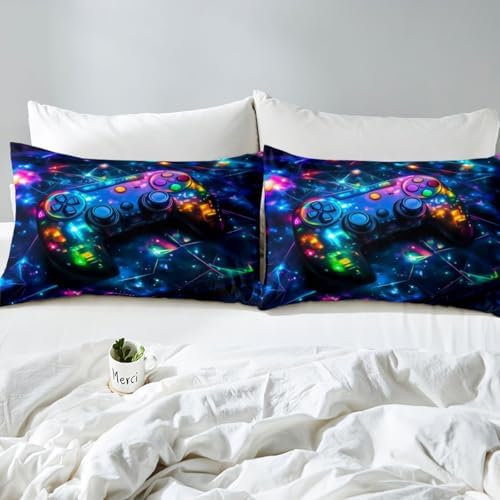 Feelyou Kids Gamer Bed Sheets Set Queen Size, Galaxy Gaming Sheet Set Glitter Game Comforter Cover Boys Girls Gamepad Teens Bedspread Cover Bedroom Decor with 2 Pillow Case - Image 5
