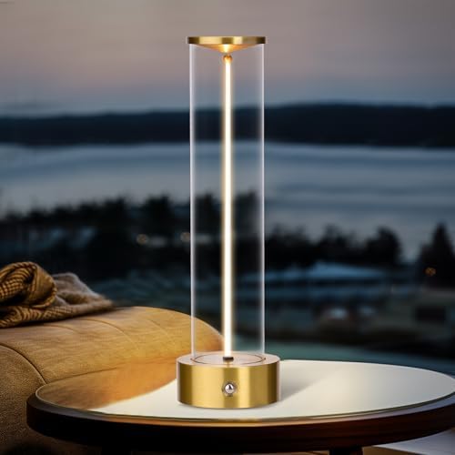 Mini Minimalist Tabe Lamp with Breathing Effect, Cordless LED Desk Lamp Rechargeable Modern Night Lights Portable Lamp for Gaming, Home Office, Bedroom, Living Room, Kitchen, Bar, Restaurant (Gold) by HAPYGILightings