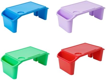 4-Pack Kids Lap Desk Trays, Portable Lightweight Plastic Laptop & Activity Trays with Storage Compartments, Non-Slip Feet & Cup Holder, Perfect for Writing, Eating, Gaming, Snacks for Boys & Girls by NOLANTISI