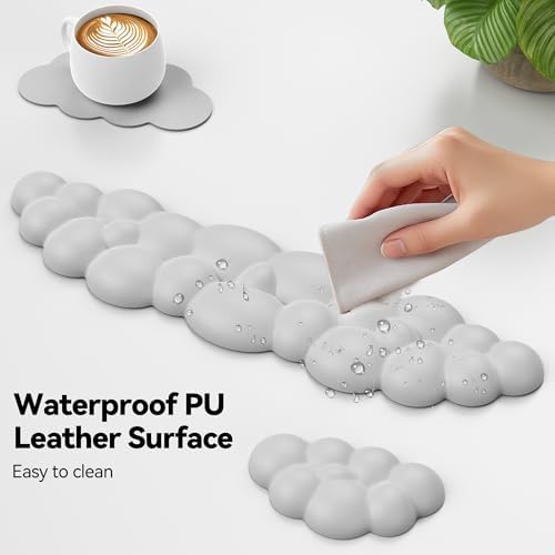 TECKNET Cloud Keyboard Wrist Rest Set, Cloud Wrist Rest with Non-Slip Base, PU Leather Wrist Pad for Keyboard with Ergonomic Memory Foam for Computer Laptop Office Gaming and Pain Relief, Grey - Image 6
