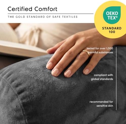 Nestl Reading Pillow for Bed, Back Pillow for Sitting Up in Bed, Dark Grey | 18” Backrest Pillow with Arms, Adjustable Support, Shredded Memory Foam Fill, OEKO-TEX, College Dorm Essentials for Adults - Image 5