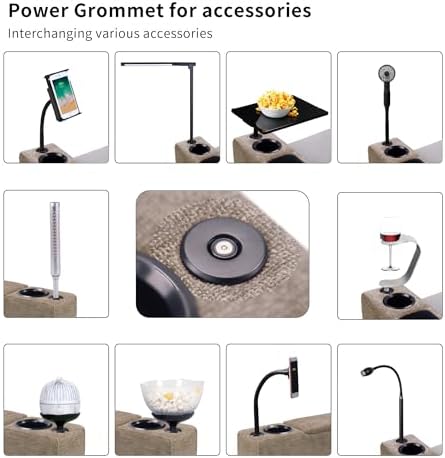 Multifunctional Sofa Armrest, Couch Armrest with Cup Holder, Removable Sofa Caddy with Storage,Equipped with LED Reading Light&Wireless Charge Stand, Brown - Image 4