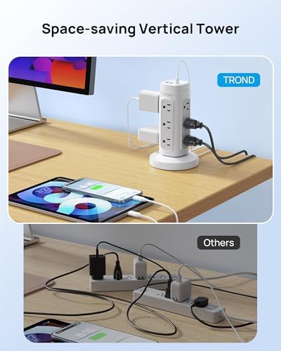 TROND 360 Rotating Plug Power Strip Tower with 5ft Retractable Cord, White - Image 4