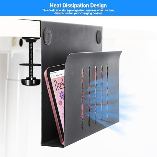 MAXECHO Desk Side Storage, Under Desk Laptop Mount, Table Side Hanging File Organizer, No Drill Clamp On Cable Management Tray, Laptop Holder with Magnetic Pen Holder for Office and Home, Load 22 Lbs - Image 6