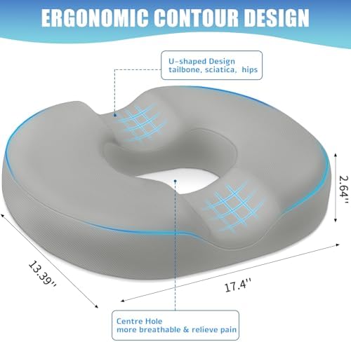BlissTrends Donut Pillow Seat Cushion, Memory Foam Lifting Cushions | Donut Chair Cushions for Postpartum Pregnancy & Hemorrhoids,Tailbone Pain Relief Cushion for Office&Home Chairs (Light Gray) - Image 2