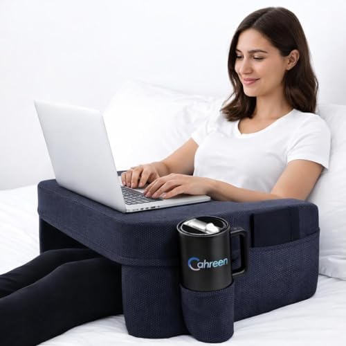 Lap Desk Pillow with 40oz Tumbler, Ergonomic Portable Laptop Desk Cushion for Bed with Arm Support, Gaming Pillow, Reading Pillow Arms, Lap Tray Cushion, Tablet & Laptop Lap Table Workstation by CAHREEN