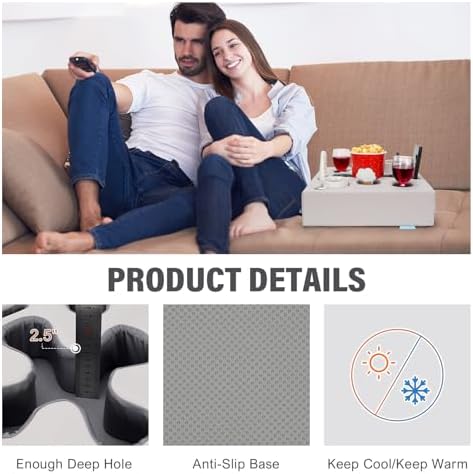 Couch Cup Holder Pillow, Light Grey - Image 3