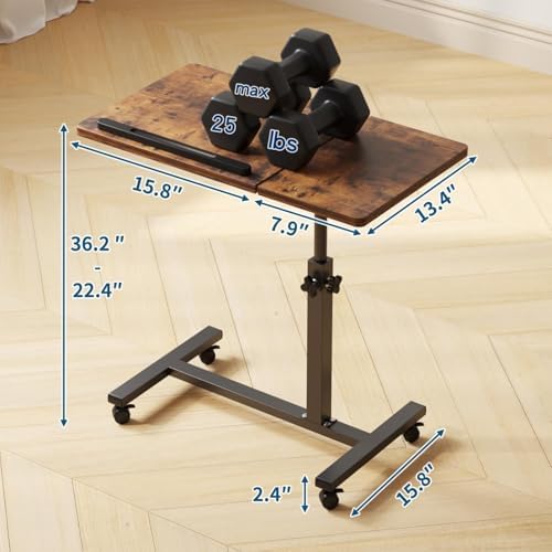 LINGMI Overbed Bedside Desk Mobile Rolling Laptop Stand Tilting Overbed Table with Wheels Height Adjustable Tray Table for Laptop Bed Sofa Side Table - Image 3