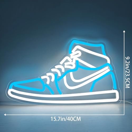 Sneaker Neon Sign Sports Shoe Neon Signs for Wall Dimmable LED Boys Neon Lights for Bedroom Man Cave Home Party Neon Bar Sign Shoes Light up Signs Wall Decor(Ice Bule) - Image 2