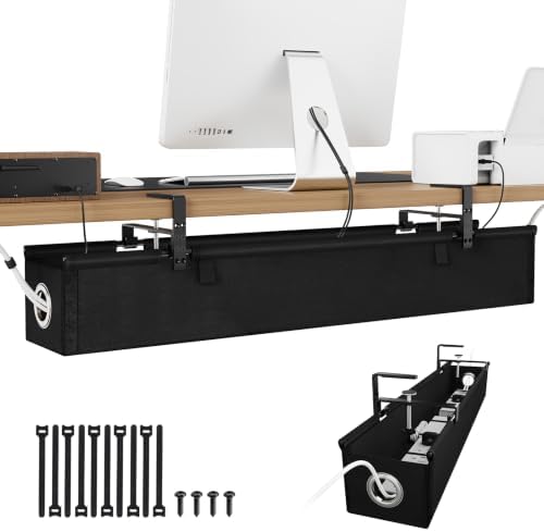 KEEGH Under Desk Cable Management Tray 36", No Drill Cord Organizer, Black by KEEGH