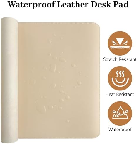 Beige Leather Desk Pad and Keyboard Wrist Rest, 27.6"x13.8" - Image 4