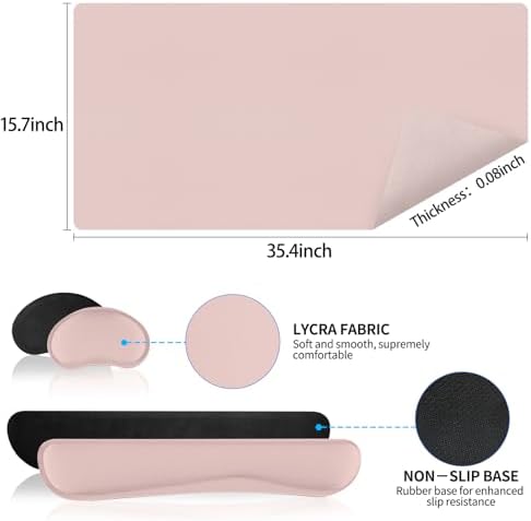 Mouse Pad and Keyboard Wrist Rest, Large Keyboard and Mouse Pad Set, Ergonomic Mousepad with Wrist Rest, Non-Slip Desk Mat Protector for Office, Home (35.4×15.7 Inches, Pink) - Image 3