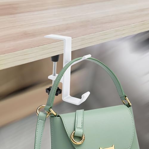 Desk Mount Bag Holder Hook Clamp-On Backpack Hanger Portable Desk Mount Headphones Holder Reduce Desk Clutter for Table Desk, Under Counter (White) - Image 7