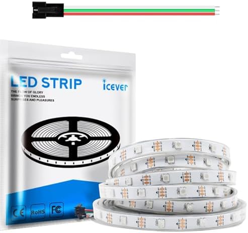 WS2812B LED Strip Lights, 16.4FT 5V, White PCB IP67, 150 LEDs by icever