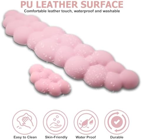 Ergonomic Keyboard Wrist Rest, PU Leather Memory Foam Cloud Wrist Rest | Wrist Rest for Computer Keyboard, Cute Mouse Wrist Rest for Gaming, Office, Computer, Laptop, Typing Pain Relief, Pastel Pink - Image 4