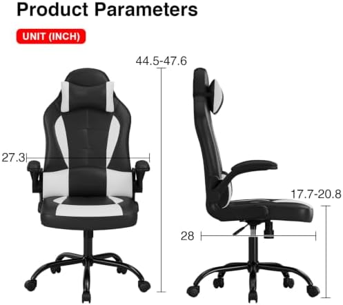 BestOffice PC Gaming Chair Ergonomic Office Chair Desk Chair with Lumbar Support Flip Up Arms Headrest PU Leather Executive High Back Computer Chair for Adults Women Men (White) - Image 3