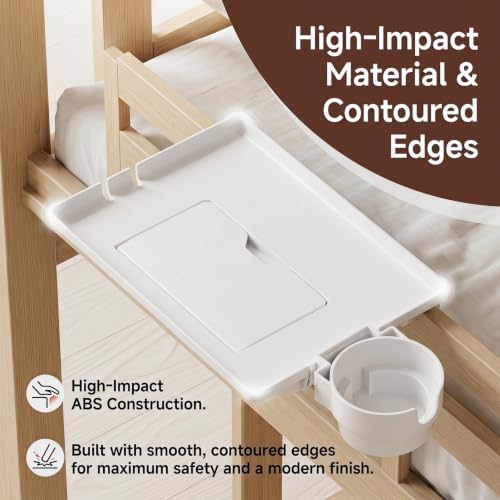 COOL-ANGLE Bedside Shelf, Hidden Storage, Cup Holder, White - Image 6