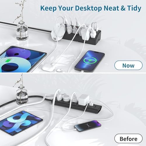 Desk Clamp Power Strip 6FT with 40W USB C Ports, JXGUCAT Flat Plug Desk Mount Power Strip Surge Protector, Removable Extension Cord with 2 USB-C Ports 6 Outlets, Fits 1.8" Tabletop Edge, Black - Image 5