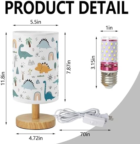 Dinosaur Table Lamp for Boys 3 Color Dimmable Bedside Reading Night Light - Image 2
