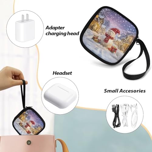 Christmas Snowman Earbud Case Earphone Carrying Case Cell Phone Accessories Storage Bag with Handle for Earphone,Flash Drive,Charging Cable, Key Wall Charger - Image 6