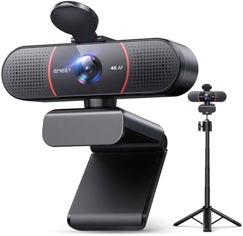 EMEET C960 4K Webcam with Tripod, 3 Adjustable Height, 360° Swivel Head by EMEET