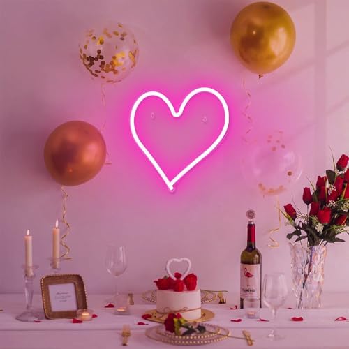 Pink Heart Neon Sign, Neon Heart Light for Wall Decor, Love Hearts LED Light up Sign 13.4×13 Inch Dimmable USB Powered Romantic Light Sign for Bedroom Valentine's Kids Room Wedding Party Decoration - Image 6
