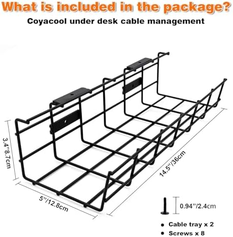 Under Desk Cable Management- 1 Pack Cord Organizer. Metal Wire Cable Management Tray for Office, Studio and Home. Super Sturdy Under Table Cable Raceways Management - Black Cable Organizer - Image 2