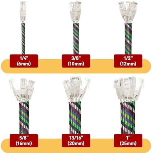 Braided Cable Sleeve, 16.4ft Expandable Mesh Cable Management Sleeve, Wear-Resistant Cord Protectors from Pets No Chew Flexible Wire Sleeving for Audio Video (Multi-Color, 1/4") - Image 2