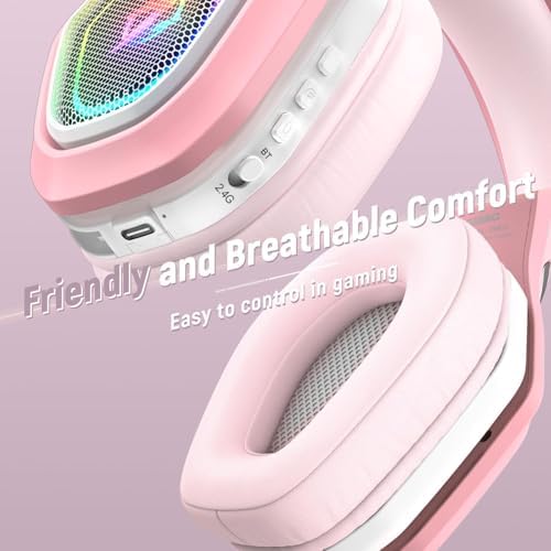Ozeino 2.4GHz Wireless Gaming Headset with Microphone, 2.4G USB & Type C Transmitter - 30h Battery Life - RGB Lighting Gaming Headphones for PS5, PS4, PC, Phone - Image 4