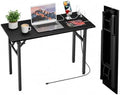 Folding Table Computer Desk - 43.3" No Assembly Folding Desk with Power Outlets & USB Charging Port, Small Desk, Foldable Office Desk, Compact Storage Portable Use for Small Space, Dark Oak by HMFOR