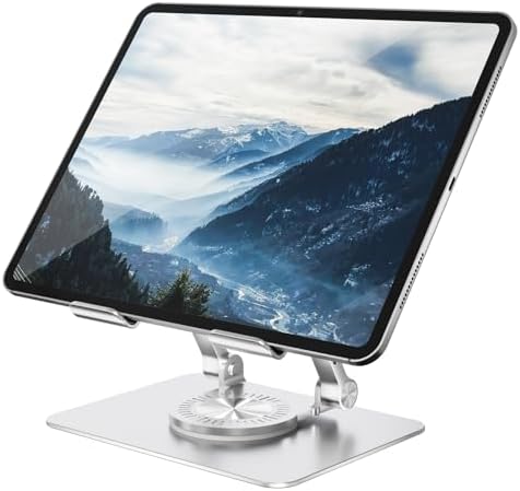 Orlian Tablet Stand Adjustable with 360° Swivel Base Aluminum Tablet Stand Holder for iPad/Samsung/iPad Pro Air Mini/Galaxy/Switch, Sliver by Orlian