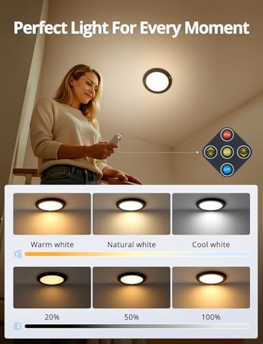Combuh 2 Pack Black Operated Battery Powered Motion Sensor Ceiling Lights Wireless, Rechargeable 60 Day Battery Life Waterproof Inside Shower Lighting with Remote Magnetic No Wiring for Garage Closet - Image 6