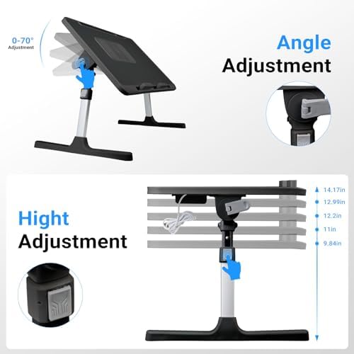iXTRA Adjustable Laptop Lap Desk with Cooling Fan USB Light for Adults 56x32cm,Black - Image 2