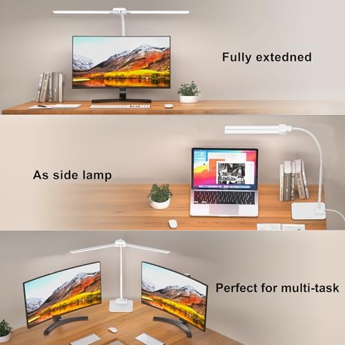 LED Desk Lamp Double Light: 1200LM Desk Light Base for Home Office, White - Image 2